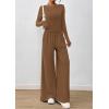 imagePRETTYGARDEN Womens 2 Piece Lounge Sets 2025 Fall Fashion Long Sleeve Crop Top Wide Leg Pants Matching Sets ClothingDark Khaki