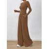 imagePRETTYGARDEN Womens 2 Piece Lounge Sets 2025 Fall Fashion Long Sleeve Crop Top Wide Leg Pants Matching Sets ClothingDark Khaki