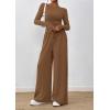 imagePRETTYGARDEN Womens 2 Piece Lounge Sets 2025 Fall Fashion Long Sleeve Crop Top Wide Leg Pants Matching Sets ClothingDark Khaki