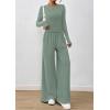 imagePRETTYGARDEN Womens 2 Piece Lounge Sets 2025 Fall Fashion Long Sleeve Crop Top Wide Leg Pants Matching Sets ClothingGreen