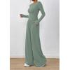 imagePRETTYGARDEN Womens 2 Piece Lounge Sets 2025 Fall Fashion Long Sleeve Crop Top Wide Leg Pants Matching Sets ClothingGreen