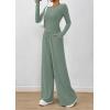 imagePRETTYGARDEN Womens 2 Piece Lounge Sets 2025 Fall Fashion Long Sleeve Crop Top Wide Leg Pants Matching Sets ClothingGreen
