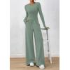 imagePRETTYGARDEN Womens 2 Piece Lounge Sets 2025 Fall Fashion Long Sleeve Crop Top Wide Leg Pants Matching Sets ClothingGreen