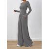 imagePRETTYGARDEN Womens 2 Piece Lounge Sets 2025 Fall Fashion Long Sleeve Crop Top Wide Leg Pants Matching Sets ClothingGrey