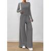imagePRETTYGARDEN Womens 2 Piece Lounge Sets 2025 Fall Fashion Long Sleeve Crop Top Wide Leg Pants Matching Sets ClothingGrey