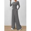 imagePRETTYGARDEN Womens 2 Piece Lounge Sets 2025 Fall Fashion Long Sleeve Crop Top Wide Leg Pants Matching Sets ClothingGrey