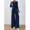 imagePRETTYGARDEN Womens 2 Piece Lounge Sets 2025 Fall Fashion Long Sleeve Crop Top Wide Leg Pants Matching Sets ClothingNavy