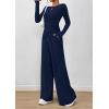 imagePRETTYGARDEN Womens 2 Piece Lounge Sets 2025 Fall Fashion Long Sleeve Crop Top Wide Leg Pants Matching Sets ClothingNavy