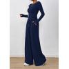 imagePRETTYGARDEN Womens 2 Piece Lounge Sets 2025 Fall Fashion Long Sleeve Crop Top Wide Leg Pants Matching Sets ClothingNavy