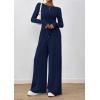 imagePRETTYGARDEN Womens 2 Piece Lounge Sets 2025 Fall Fashion Long Sleeve Crop Top Wide Leg Pants Matching Sets ClothingNavy