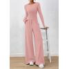 imagePRETTYGARDEN Womens 2 Piece Lounge Sets 2025 Fall Fashion Long Sleeve Crop Top Wide Leg Pants Matching Sets ClothingPink