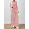 imagePRETTYGARDEN Womens 2 Piece Lounge Sets 2025 Fall Fashion Long Sleeve Crop Top Wide Leg Pants Matching Sets ClothingPink