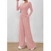 imagePRETTYGARDEN Womens 2 Piece Lounge Sets 2025 Fall Fashion Long Sleeve Crop Top Wide Leg Pants Matching Sets ClothingPink
