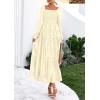 imagePRETTYGARDEN Womens 2025 Fall Floral Midi Dress Long Sleeve Smocked A Line Long Flowy Elegant Wedding Guest DressesBeige