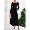 imagePRETTYGARDEN Womens 2025 Fall Floral Midi Dress Long Sleeve Smocked A Line Long Flowy Elegant Wedding Guest DressesBlack
