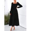 imagePRETTYGARDEN Womens 2025 Fall Floral Midi Dress Long Sleeve Smocked A Line Long Flowy Elegant Wedding Guest DressesBlack