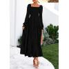imagePRETTYGARDEN Womens 2025 Fall Floral Midi Dress Long Sleeve Smocked A Line Long Flowy Elegant Wedding Guest DressesBlack