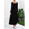 imagePRETTYGARDEN Womens 2025 Fall Floral Midi Dress Long Sleeve Smocked A Line Long Flowy Elegant Wedding Guest DressesBlack