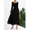 imagePRETTYGARDEN Womens 2025 Fall Floral Midi Dress Long Sleeve Smocked A Line Long Flowy Elegant Wedding Guest DressesBlack