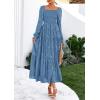 imagePRETTYGARDEN Womens 2025 Fall Floral Midi Dress Long Sleeve Smocked A Line Long Flowy Elegant Wedding Guest DressesBlue