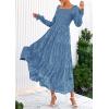 imagePRETTYGARDEN Womens 2025 Fall Floral Midi Dress Long Sleeve Smocked A Line Long Flowy Elegant Wedding Guest DressesBlue