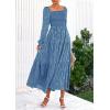 imagePRETTYGARDEN Womens 2025 Fall Floral Midi Dress Long Sleeve Smocked A Line Long Flowy Elegant Wedding Guest DressesBlue