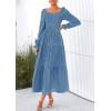 imagePRETTYGARDEN Womens 2025 Fall Floral Midi Dress Long Sleeve Smocked A Line Long Flowy Elegant Wedding Guest DressesBlue