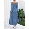 imagePRETTYGARDEN Womens 2025 Fall Floral Midi Dress Long Sleeve Smocked A Line Long Flowy Elegant Wedding Guest DressesBlue