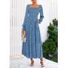 imagePRETTYGARDEN Womens 2025 Fall Floral Midi Dress Long Sleeve Smocked A Line Long Flowy Elegant Wedding Guest DressesBlue
