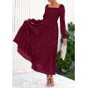 imagePRETTYGARDEN Womens 2025 Fall Floral Midi Dress Long Sleeve Smocked A Line Long Flowy Elegant Wedding Guest DressesBurgundy