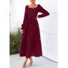 imagePRETTYGARDEN Womens 2025 Fall Floral Midi Dress Long Sleeve Smocked A Line Long Flowy Elegant Wedding Guest DressesBurgundy