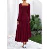 imagePRETTYGARDEN Womens 2025 Fall Floral Midi Dress Long Sleeve Smocked A Line Long Flowy Elegant Wedding Guest DressesBurgundy