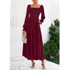 imagePRETTYGARDEN Womens 2025 Fall Floral Midi Dress Long Sleeve Smocked A Line Long Flowy Elegant Wedding Guest DressesBurgundy