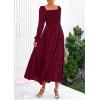 imagePRETTYGARDEN Womens 2025 Fall Floral Midi Dress Long Sleeve Smocked A Line Long Flowy Elegant Wedding Guest DressesBurgundy
