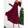 imagePRETTYGARDEN Womens 2025 Fall Floral Midi Dress Long Sleeve Smocked A Line Long Flowy Elegant Wedding Guest DressesBurgundy