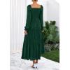 imagePRETTYGARDEN Womens 2025 Fall Floral Midi Dress Long Sleeve Smocked A Line Long Flowy Elegant Wedding Guest DressesDark Green