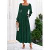 imagePRETTYGARDEN Womens 2025 Fall Floral Midi Dress Long Sleeve Smocked A Line Long Flowy Elegant Wedding Guest DressesDark Green