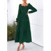 imagePRETTYGARDEN Womens 2025 Fall Floral Midi Dress Long Sleeve Smocked A Line Long Flowy Elegant Wedding Guest DressesDark Green