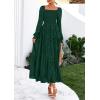 imagePRETTYGARDEN Womens 2025 Fall Floral Midi Dress Long Sleeve Smocked A Line Long Flowy Elegant Wedding Guest DressesDark Green