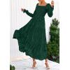 imagePRETTYGARDEN Womens 2025 Fall Floral Midi Dress Long Sleeve Smocked A Line Long Flowy Elegant Wedding Guest DressesDark Green