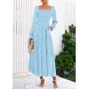 imagePRETTYGARDEN Womens 2025 Fall Floral Midi Dress Long Sleeve Smocked A Line Long Flowy Elegant Wedding Guest DressesLight Blue