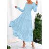 imagePRETTYGARDEN Womens 2025 Fall Floral Midi Dress Long Sleeve Smocked A Line Long Flowy Elegant Wedding Guest DressesLight Blue