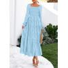 imagePRETTYGARDEN Womens 2025 Fall Floral Midi Dress Long Sleeve Smocked A Line Long Flowy Elegant Wedding Guest DressesLight Blue