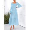 imagePRETTYGARDEN Womens 2025 Fall Floral Midi Dress Long Sleeve Smocked A Line Long Flowy Elegant Wedding Guest DressesLight Blue