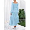 imagePRETTYGARDEN Womens 2025 Fall Floral Midi Dress Long Sleeve Smocked A Line Long Flowy Elegant Wedding Guest DressesLight Blue