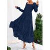 imagePRETTYGARDEN Womens 2025 Fall Floral Midi Dress Long Sleeve Smocked A Line Long Flowy Elegant Wedding Guest DressesNavy Blue