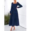 imagePRETTYGARDEN Womens 2025 Fall Floral Midi Dress Long Sleeve Smocked A Line Long Flowy Elegant Wedding Guest DressesNavy Blue