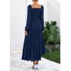imagePRETTYGARDEN Womens 2025 Fall Floral Midi Dress Long Sleeve Smocked A Line Long Flowy Elegant Wedding Guest DressesNavy Blue
