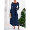 imagePRETTYGARDEN Womens 2025 Fall Floral Midi Dress Long Sleeve Smocked A Line Long Flowy Elegant Wedding Guest DressesNavy Blue