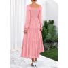 imagePRETTYGARDEN Womens 2025 Fall Floral Midi Dress Long Sleeve Smocked A Line Long Flowy Elegant Wedding Guest DressesPink